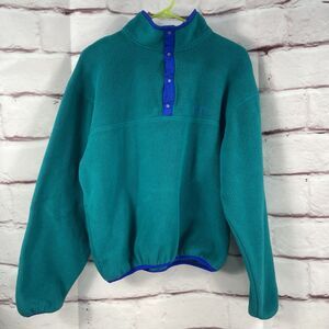 LL Bean Sweater L Turquoise Blue Mens Quarter Snap Fleece Pullover Long Sleeve